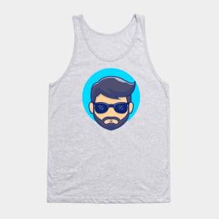 Cool Beard Man Barber Head With Glasses Tank Top